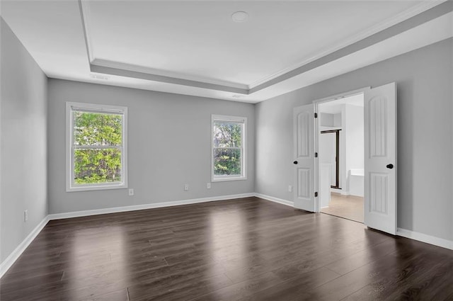 581 Collingsworth Ln, Lawrenceville, GA 30043 - unfurnished room with a tray ceiling, healthy amount of natural light, and dark wood finished floors