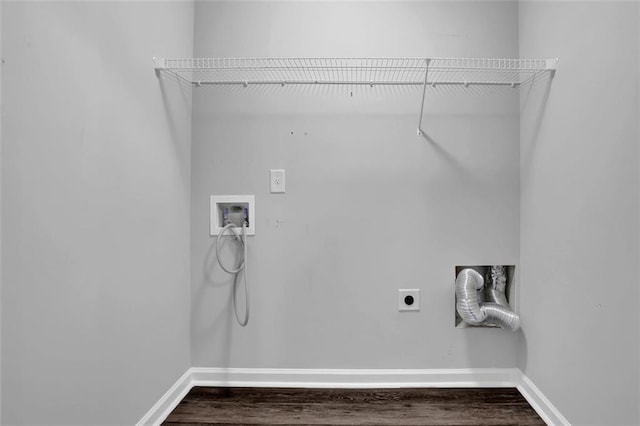 581 Collingsworth Ln, Lawrenceville, GA 30043 - laundry area with hookup for an electric dryer, washer hookup, baseboards, and dark wood-type flooring
