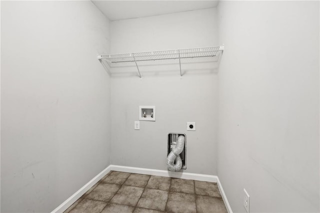 clothes washing area with laundry area, baseboards, washer hookup, and hookup for an electric dryer