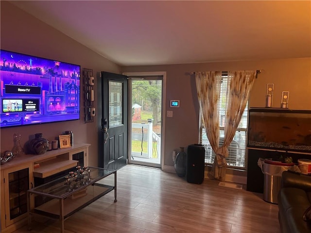 1506 Ravenel Rd, Conley, GA 30288 - living room featuring wood finished floors and vaulted ceiling