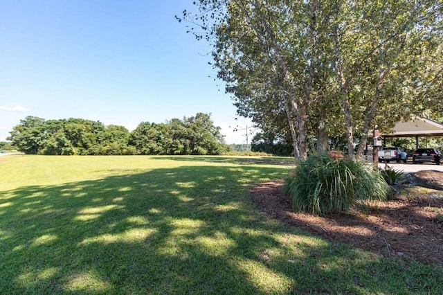 view of grassy yard with a carport