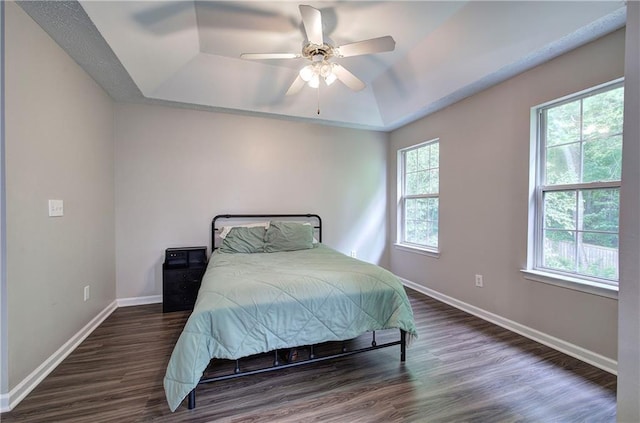 4975 Rockstone Way, Acworth, GA 30101 - bedroom featuring a tray ceiling, wood finished floors, and a ceiling fan