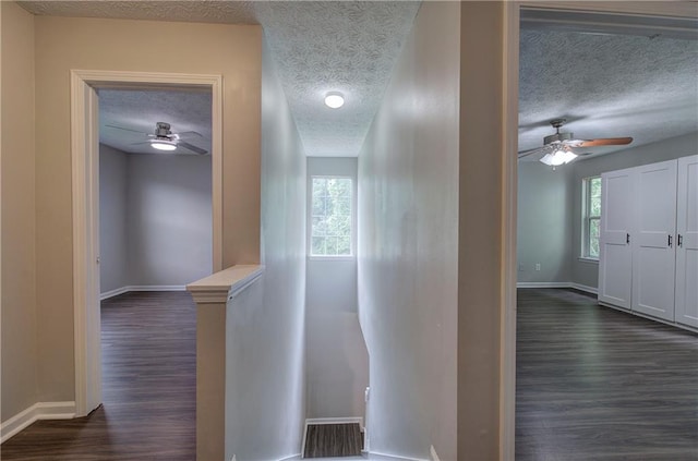 4975 Rockstone Way, Acworth, GA 30101 - hall featuring a textured ceiling, dark wood finished floors, and an upstairs landing