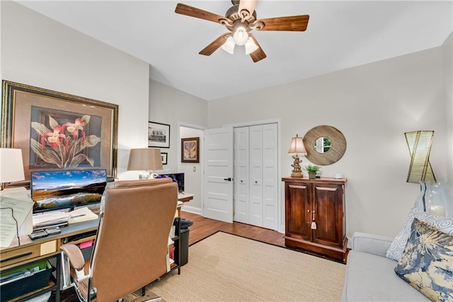 2176 Pine Lake Rd, Hiawassee, GA 30546 - office with a ceiling fan and wood finished floors