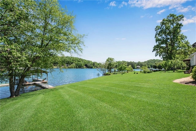 2176 Pine Lake Rd, Hiawassee, GA 30546 - view of green lawn with a water view and a dock