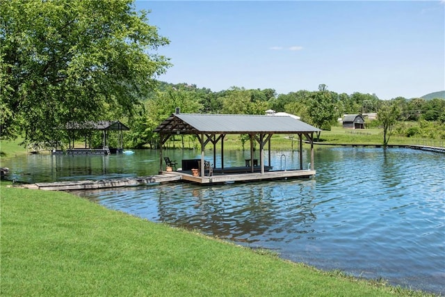 2176 Pine Lake Rd, Hiawassee, GA 30546 - dock featuring a water view and a lawn