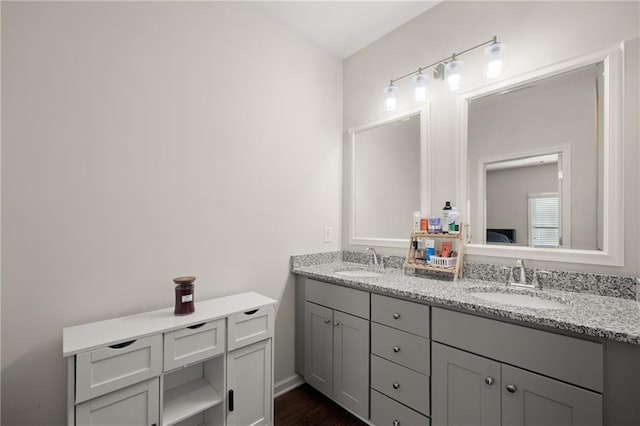 bathroom featuring hardwood / wood-style flooring and vanity