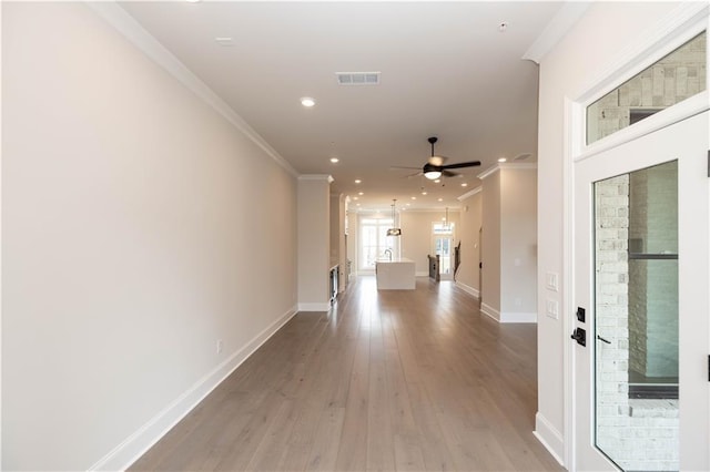 530 Fisher Dr Unit 45, Alpharetta, GA 30009 - hallway featuring ornamental molding, light wood finished floors, baseboards, and recessed lighting