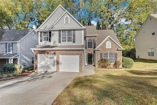 front of property featuring a front lawn and a garage