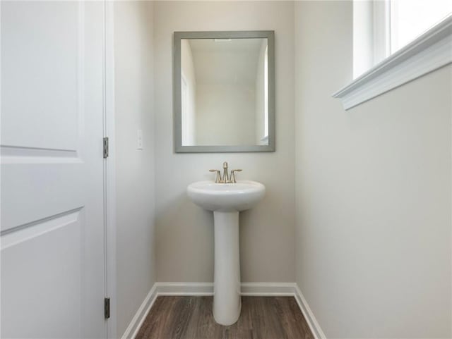 bathroom with wood-type flooring and sink