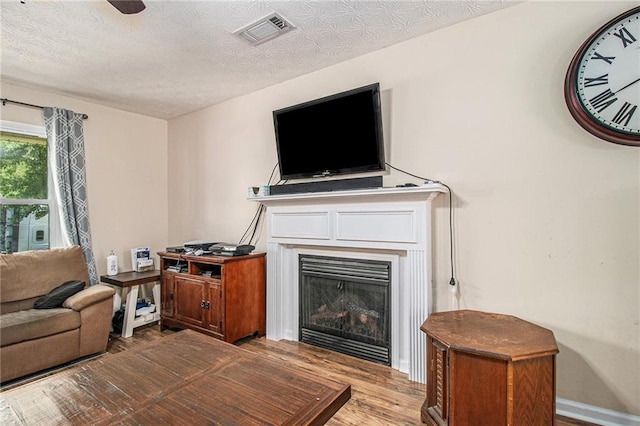 45 Ratliff Dr, Covington, GA 30016 - living room featuring wood finished floors, a fireplace, and a textured ceiling
