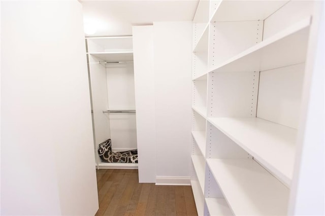 walk in closet with wood finished floors