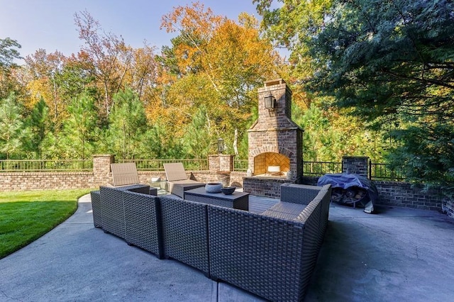 9675 Almaviva Dr, Alpharetta, GA 30022 - view of patio with an outdoor living space with a fireplace