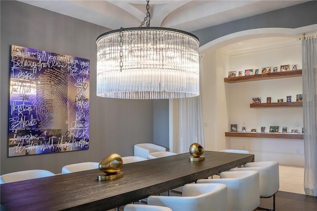 dining room featuring an inviting chandelier and tile floors