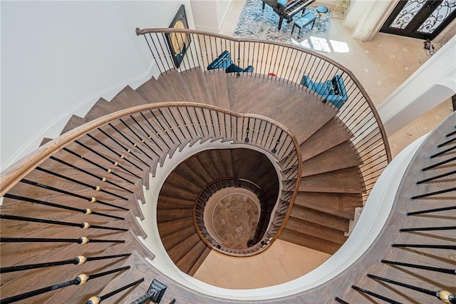 stairs with a towering ceiling