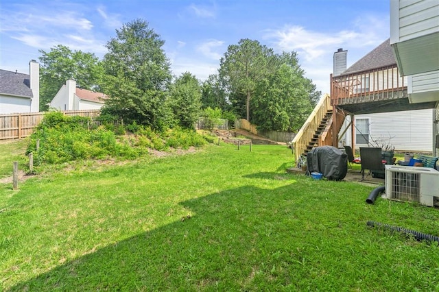 3485 Palisade Lake Dr, Duluth, GA 30096 - view of yard with central air condition unit, stairway, and a deck