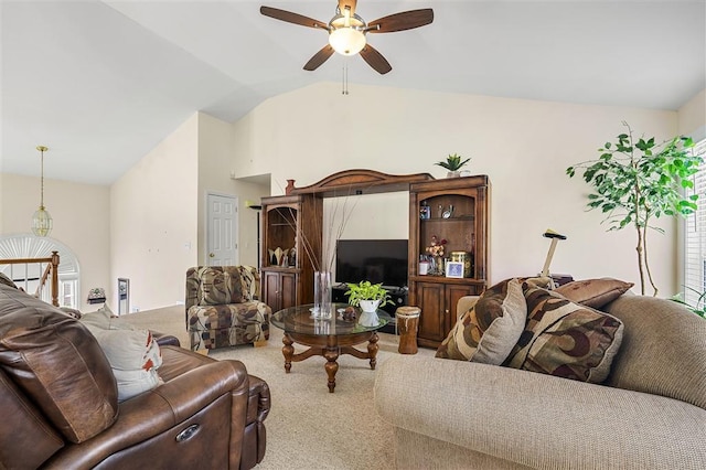 3485 Palisade Lake Dr, Duluth, GA 30096 - carpeted living room featuring lofted ceiling and a ceiling fan