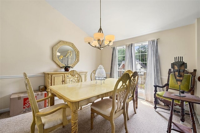 3485 Palisade Lake Dr, Duluth, GA 30096 - dining room featuring light colored carpet, a chandelier, and lofted ceiling