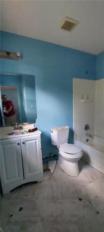 full bathroom with vanity, tub / shower combination, and toilet