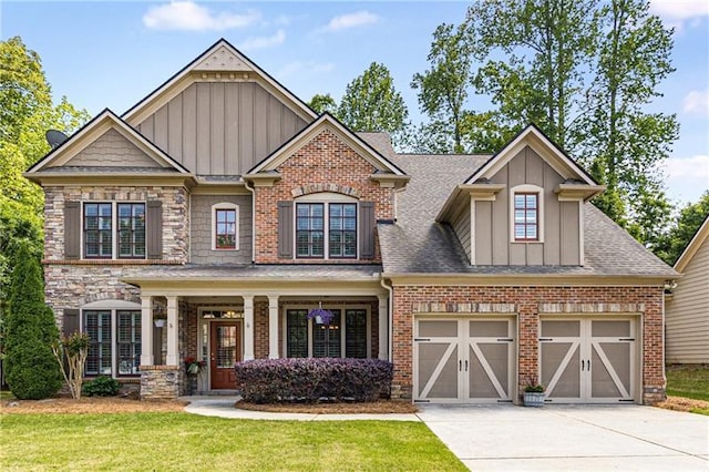1725 Lynwood Pl, Alpharetta, GA 30004 - craftsman inspired home featuring board and batten siding, driveway, a front yard, and a garage