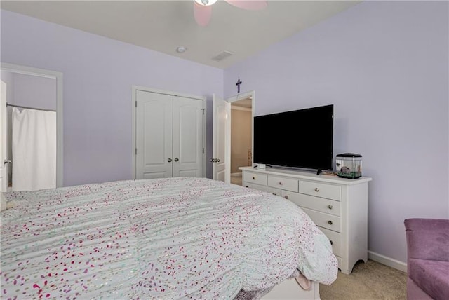 1725 Lynwood Pl, Alpharetta, GA 30004 - bedroom featuring light colored carpet, a closet, baseboards, and ceiling fan