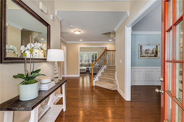 1725 Lynwood Pl, Alpharetta, GA 30004 - entrance foyer with wood finished floors, stairway, and crown molding