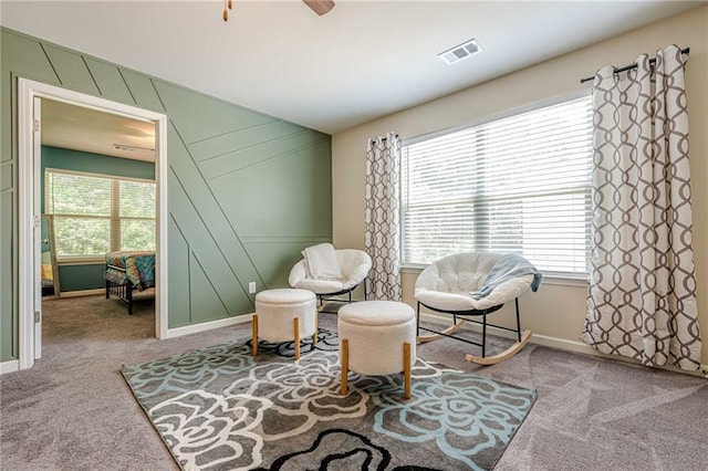 3291 Wild Basil Ln, Buford, GA 30519 - living area featuring carpet flooring, healthy amount of natural light, and a ceiling fan