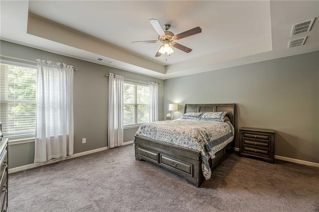 3291 Wild Basil Ln, Buford, GA 30519 - carpeted bedroom with a tray ceiling and a ceiling fan