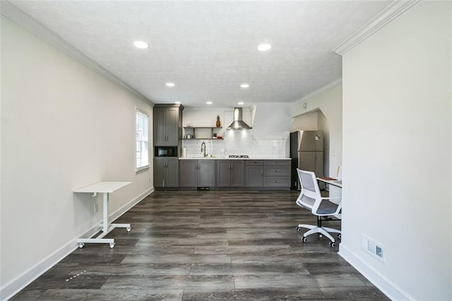 700 Hill Meadow Dr, Dacula, GA 30019 - unfurnished office featuring visible vents, dark wood-type flooring, baseboards, ornamental molding, and a textured ceiling