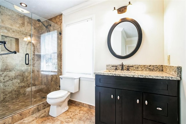 700 Hill Meadow Dr, Dacula, GA 30019 - bathroom featuring vanity, a shower stall, toilet, and baseboards