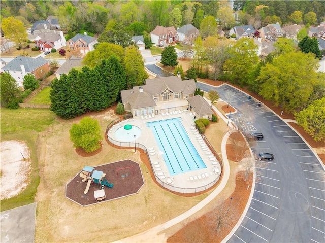 drone / aerial view with a residential view