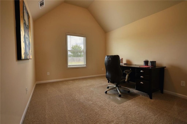 200 Baumgard, Locust Grove, GA 30248 - carpeted home office featuring vaulted ceiling and baseboards