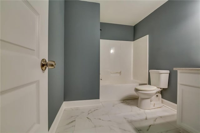 full bathroom with vanity, tub / shower combination, and toilet