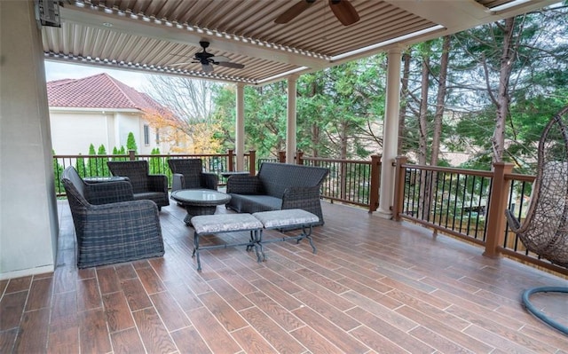 view of patio with ceiling fan and an outdoor hangout area