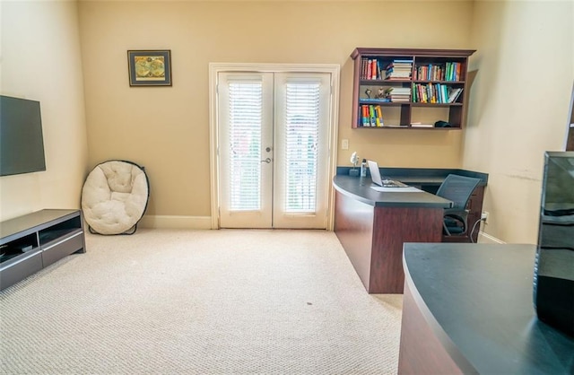 office featuring carpet flooring and french doors