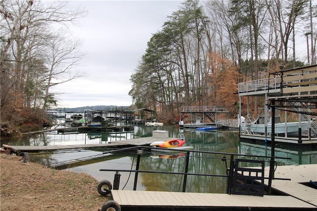 view of dock with a water view