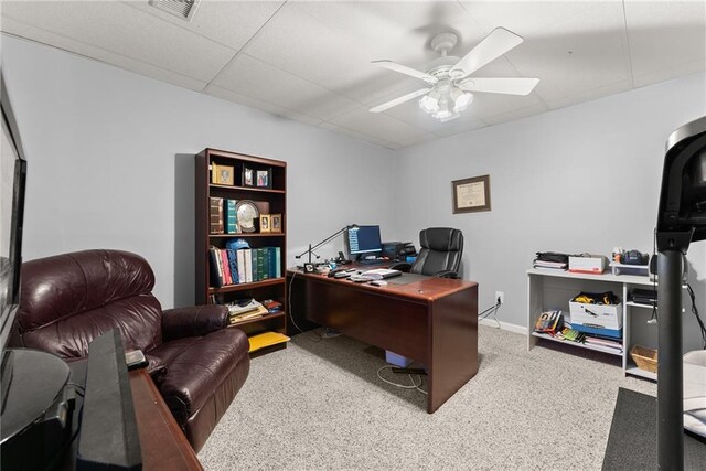 1172 Malvern Hunt Ct, Lawrenceville, GA 30043 - home office with ceiling fan, carpet flooring, and a drop ceiling