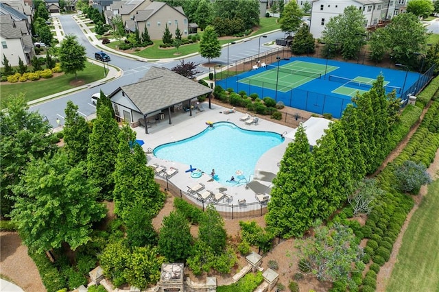 4458 Dunblane Ave, Sugar Hill, GA 30518 - aerial perspective of suburban area with a pool