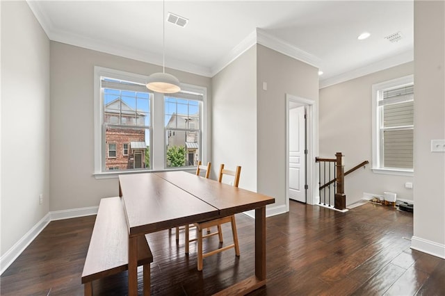 4458 Dunblane Ave, Sugar Hill, GA 30518 - dining area featuring crown molding, dark wood-style floors, and recessed lighting
