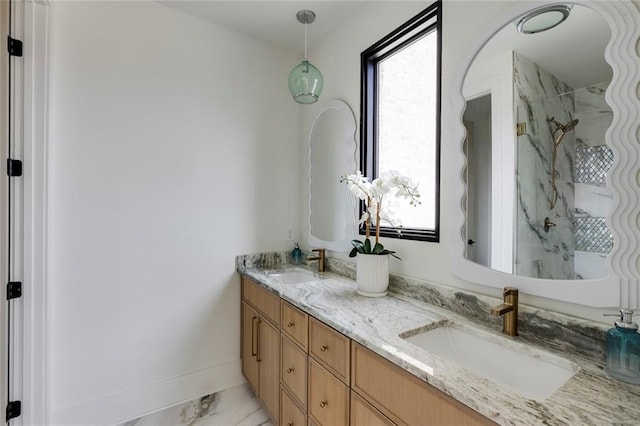 3960 Clairmont Rd Unit 2, Chamblee, GA 30341 - full bath with a shower, double vanity, and marble look tiles