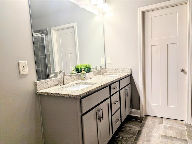 3419 Mulberry Cove Way, Auburn, GA 30011 - full bath featuring double vanity, baseboards, and tiled shower