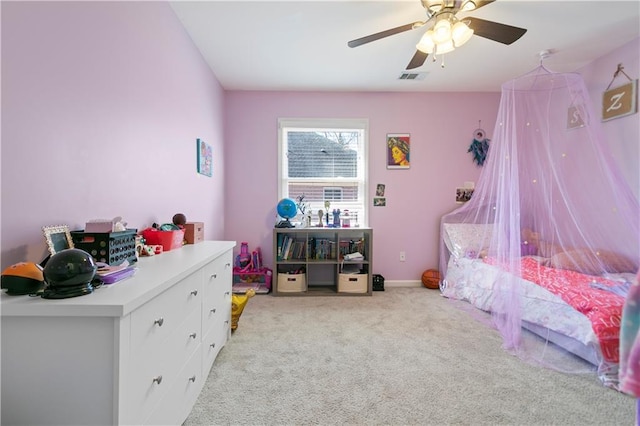 325 Stonecastle Pass, South Fulton, GA 30331 - bedroom featuring light colored carpet, visible vents, and ceiling fan