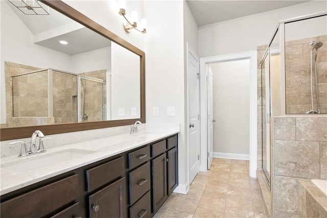 3657 Atherton Park Ct, Suwanee, GA 30024 - full bathroom with a stall shower, double vanity, and a bath