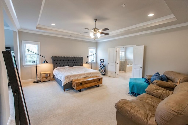6390 Yellow Birch St, Cumming, GA 30040 - bedroom featuring a raised ceiling, light carpet, multiple windows, ornamental molding, and recessed lighting