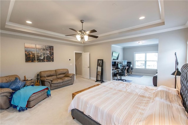 6390 Yellow Birch St, Cumming, GA 30040 - bedroom featuring a tray ceiling, carpet flooring, an office area, recessed lighting, and ornamental molding