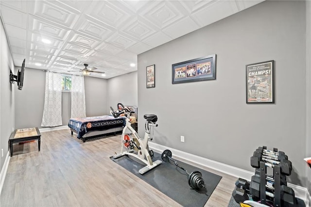 19 Spring Lake Trl NE, White, GA 30184 - exercise room with ceiling fan, baseboards, and wood finished floors