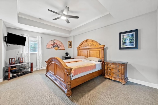 19 Spring Lake Trl NE, White, GA 30184 - bedroom with a tray ceiling, light colored carpet, baseboards, and ceiling fan