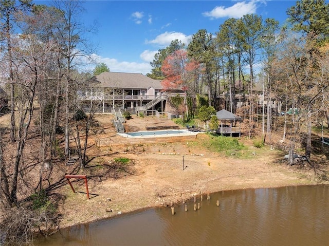 19 Spring Lake Trl NE, White, GA 30184 - back of house featuring a water view and a gazebo