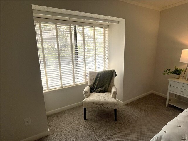 hallway featuring crown molding, carpet flooring, and a textured ceiling