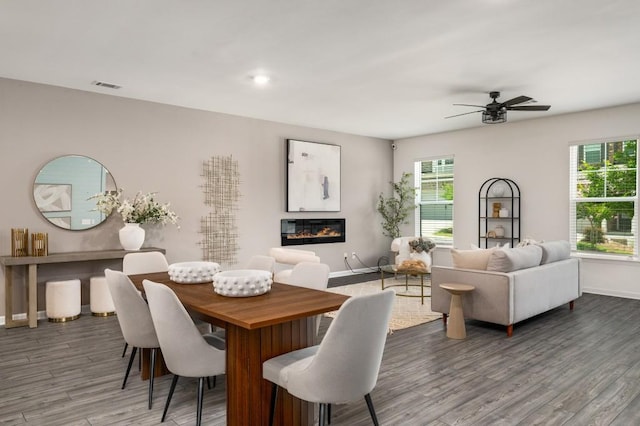 947 Edwin Ln, Sugar Hill, GA 30518 - dining space with wood finished floors, plenty of natural light, and a ceiling fan